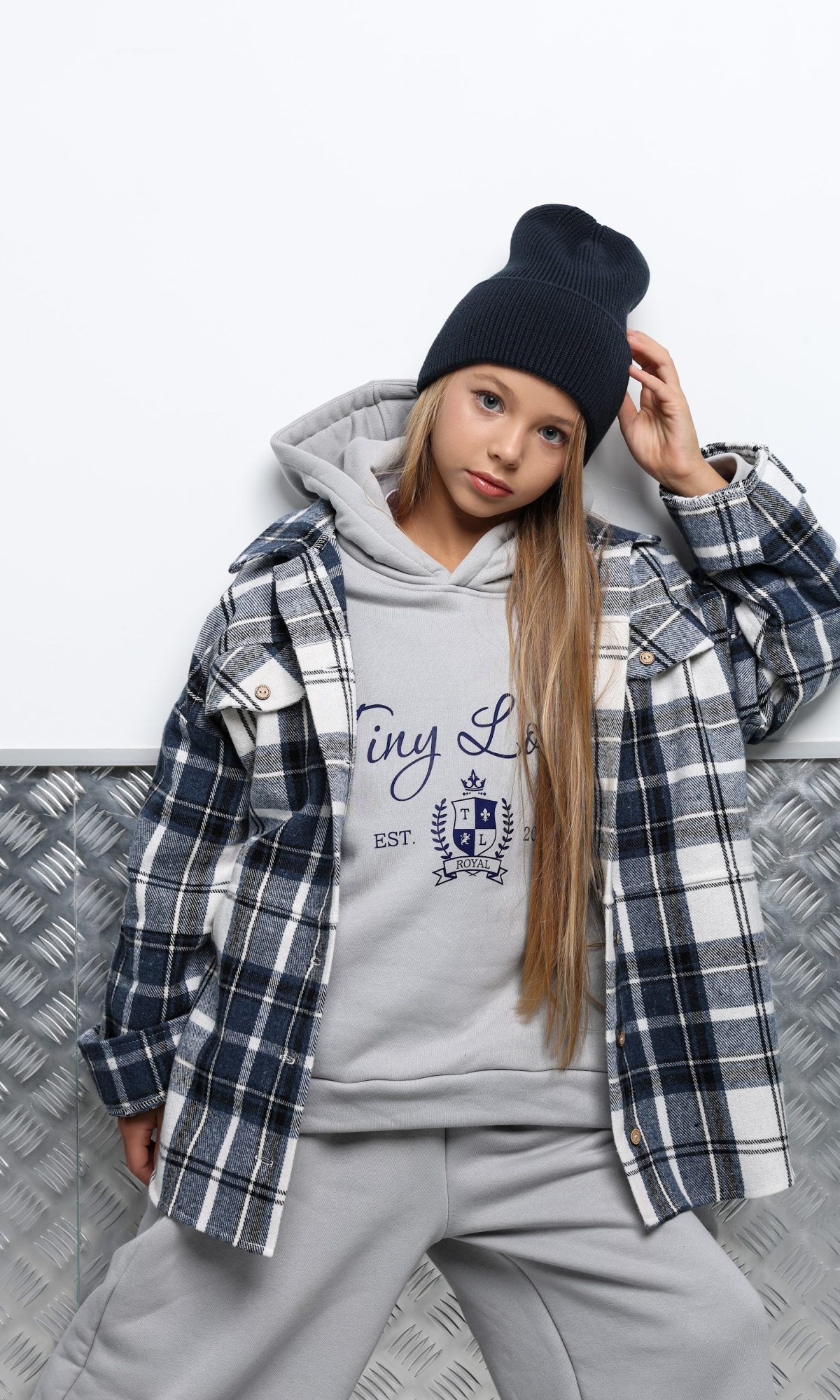 Тепла сорочка в клітинку підліткова TINY LOOK синя