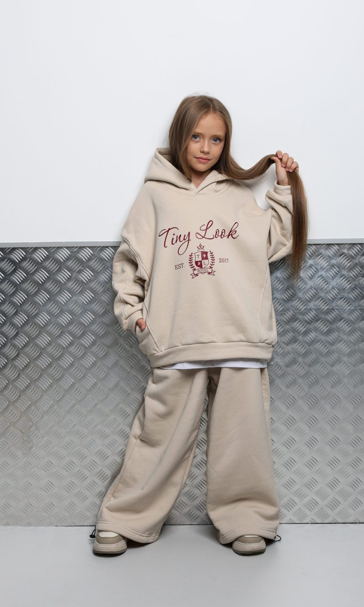 Теплий спортивний костюм унісекс підлітковий TINY LOOK бежевий (оверсайз)