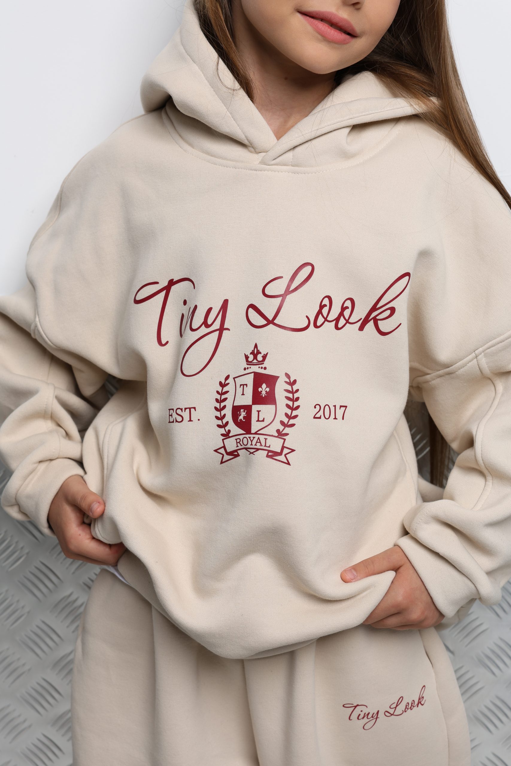 Теплий спортивний костюм унісекс підлітковий TINY LOOK бежевий (оверсайз) - Зображення 3