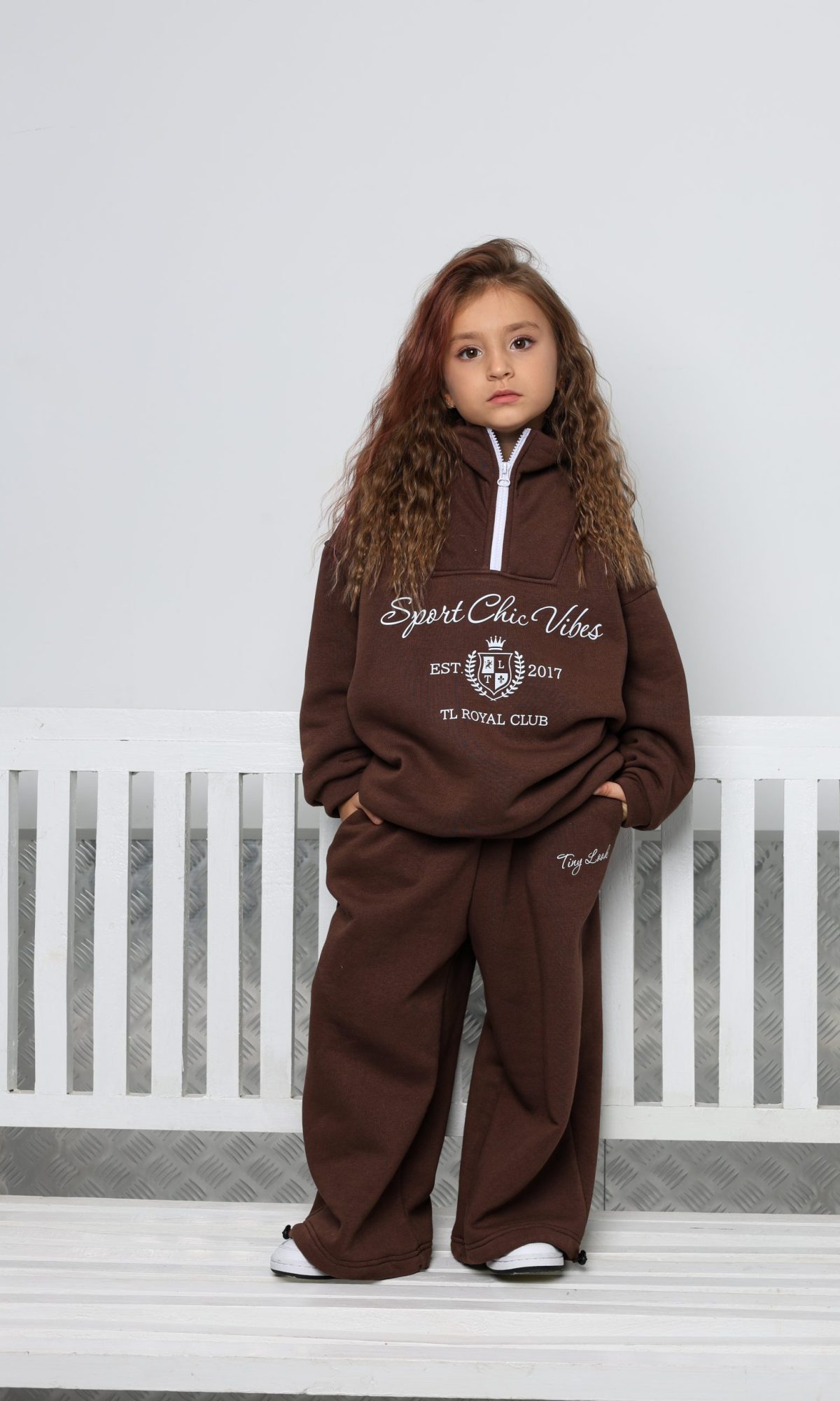 Теплий спортивний костюм унісекс підлітковий TINY LOOK Royal шоколадний (на застібці)