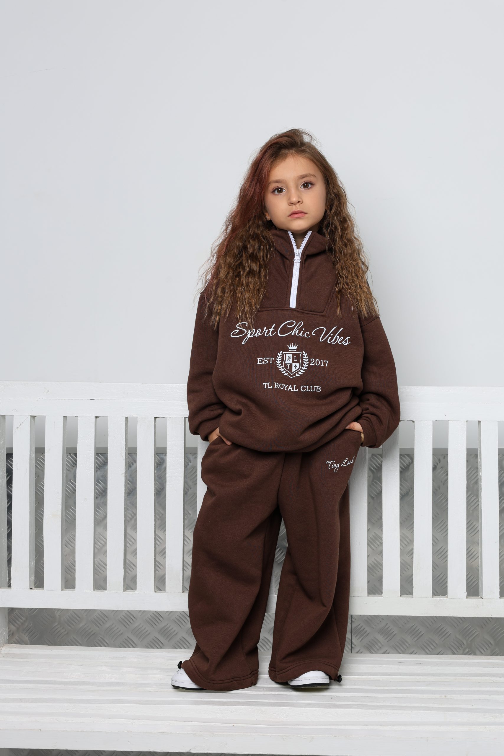 Теплий спортивний костюм унісекс підлітковий TINY LOOK Royal шоколадний (на застібці)