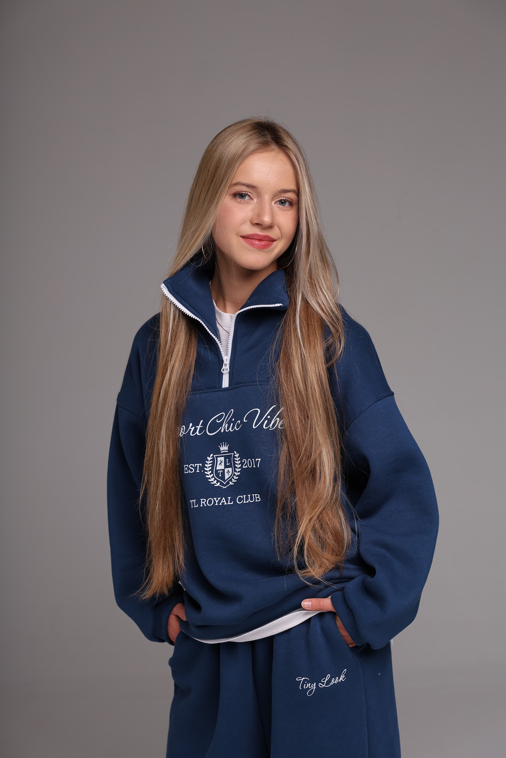 Теплий спортивний костюм унісекс підлітковий TINY LOOK Royal cиній (на застібці)