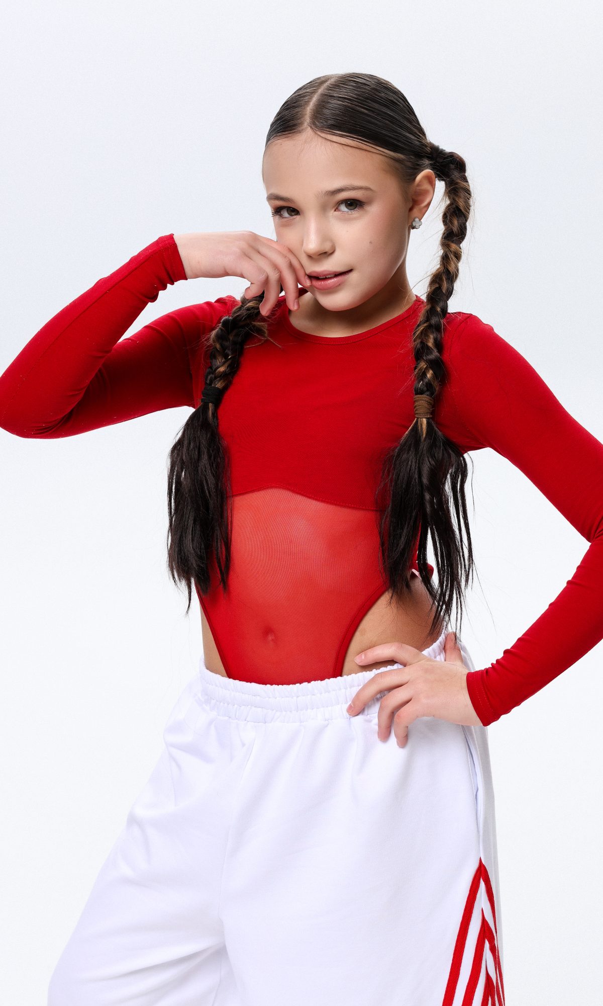 Боді для танців CHU STAGE з сіткою червоний