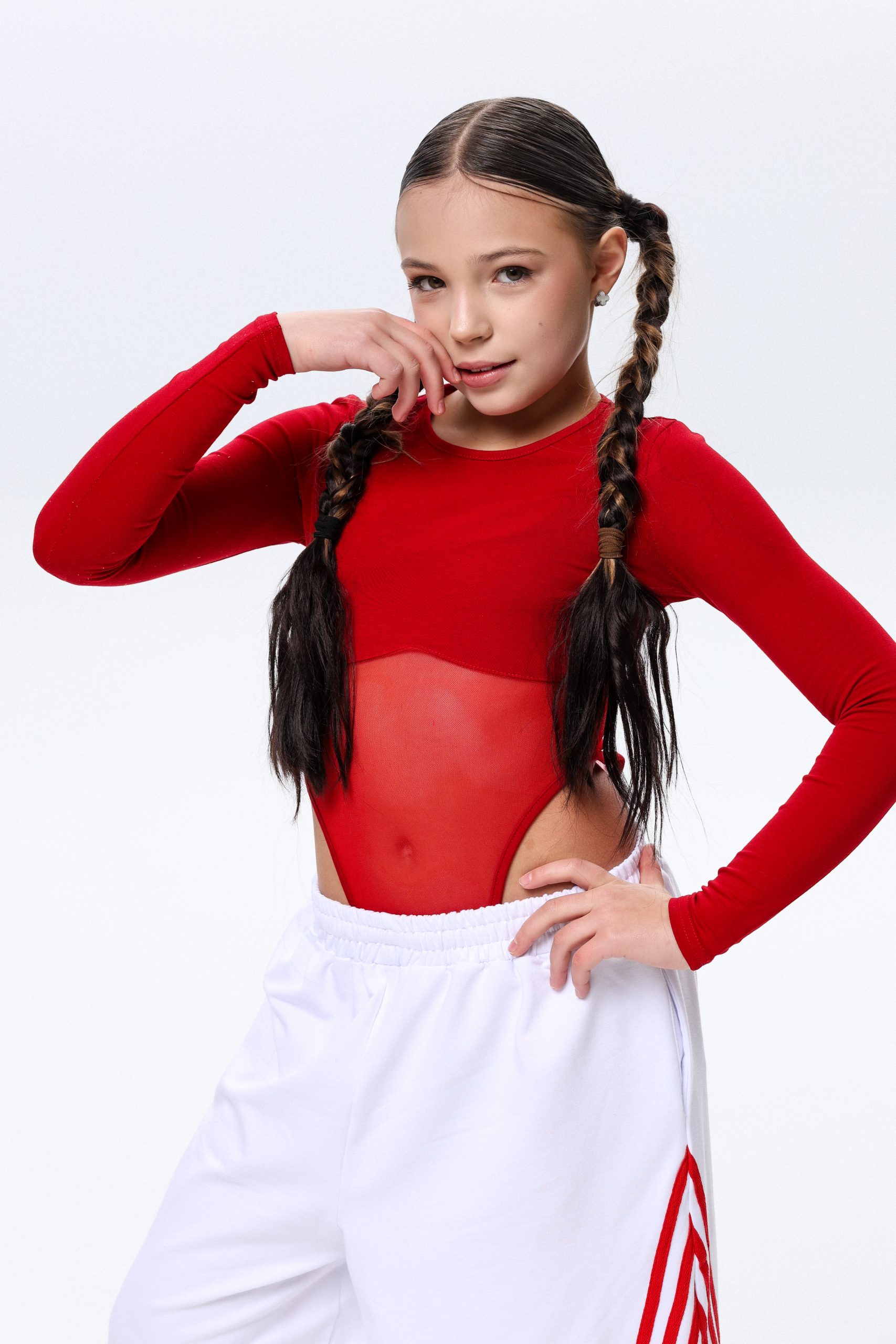 Боді для танців CHU STAGE з сіткою червоний