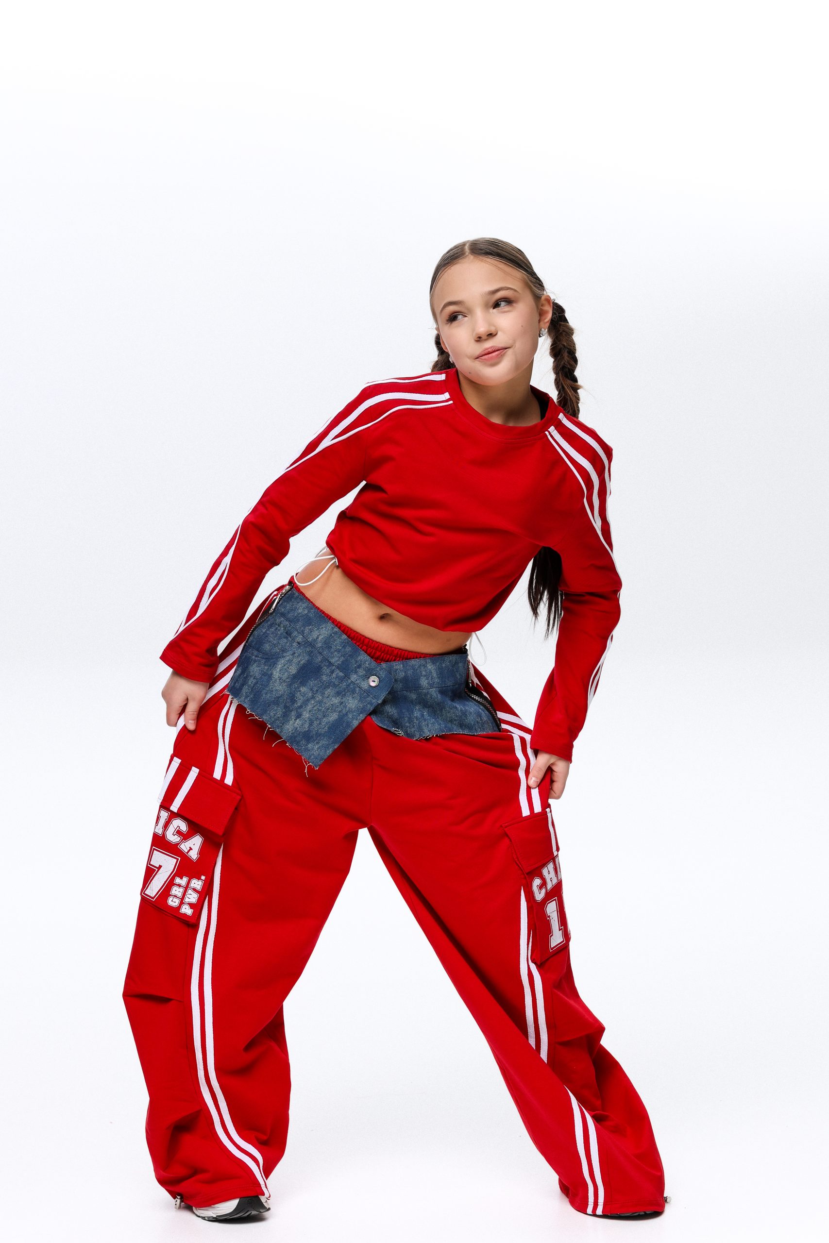 Костюм для танців CHU STAGE з джинсовою баскою червоний - Зображення 12