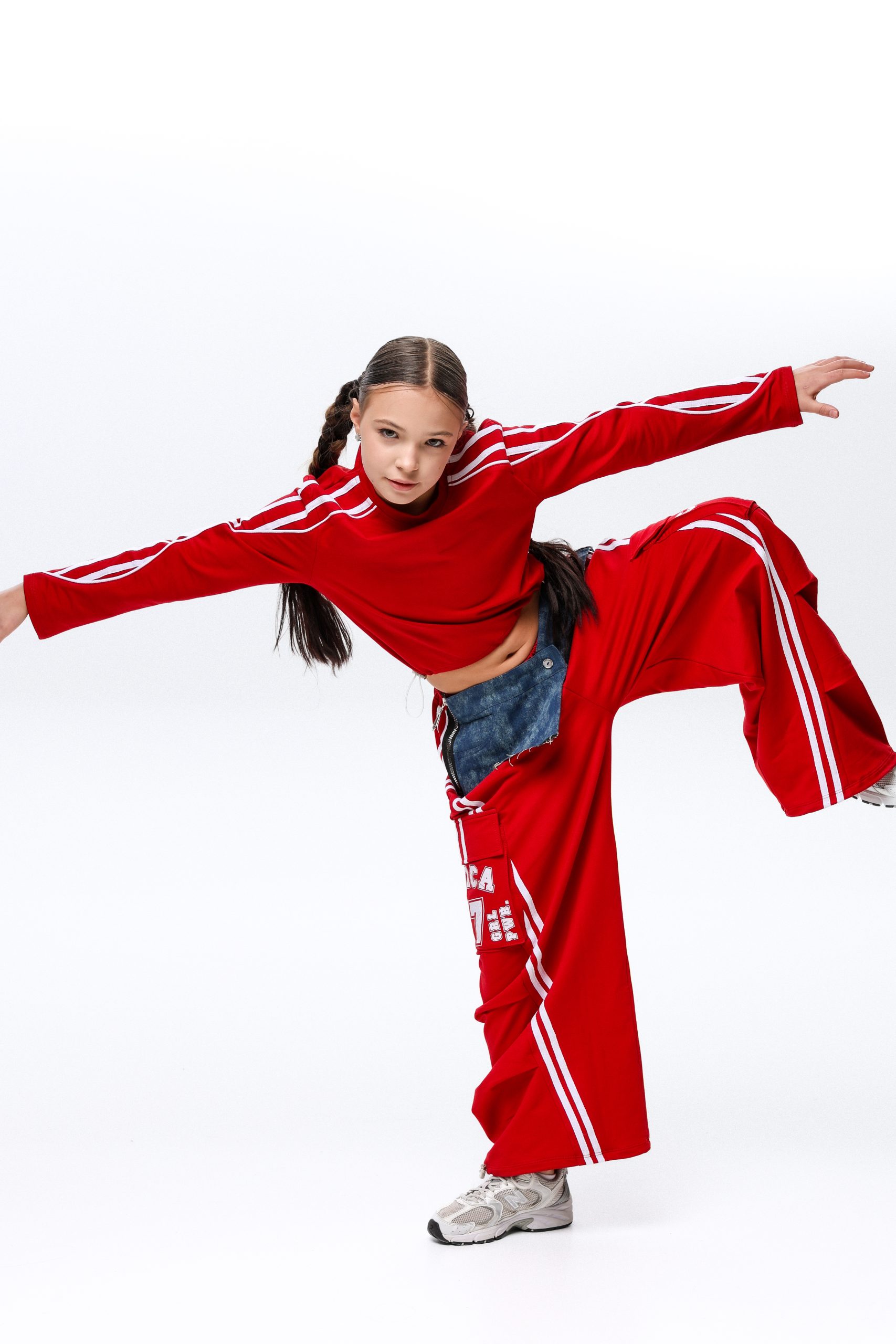 Костюм для танців CHU STAGE з джинсовою баскою червоний - Зображення 14