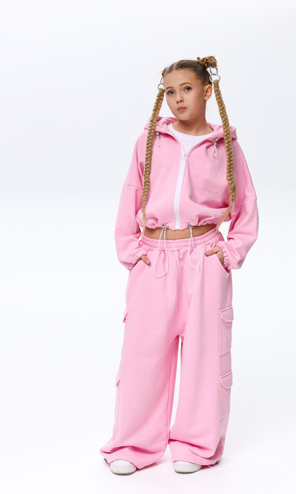 Спортивний костюм для дівчинки TINY LOOK рожевий (худі оверсайз та широкі штани карго)