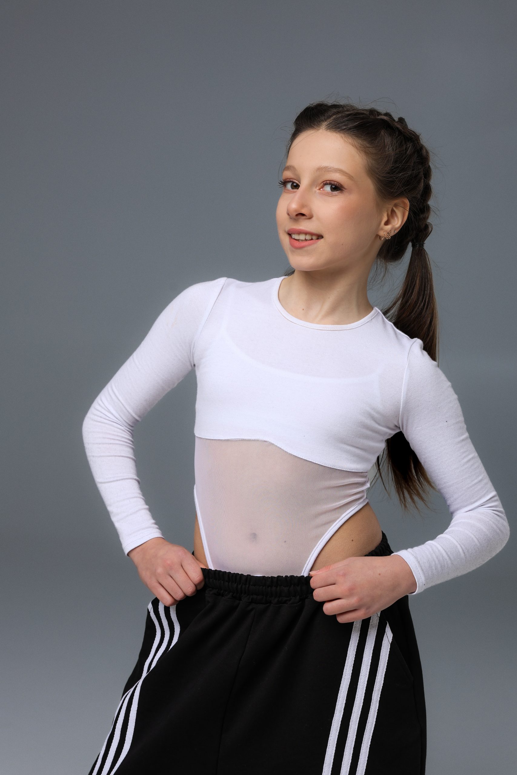 Боді для танців CHU STAGE з сіткою білий