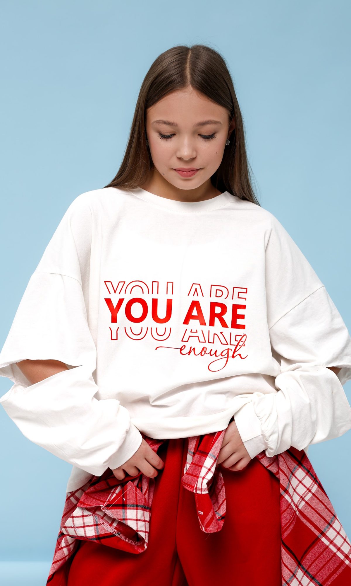 Футболка оверсайз TINY LOOK You Are Enough з подовженими рукавами біла