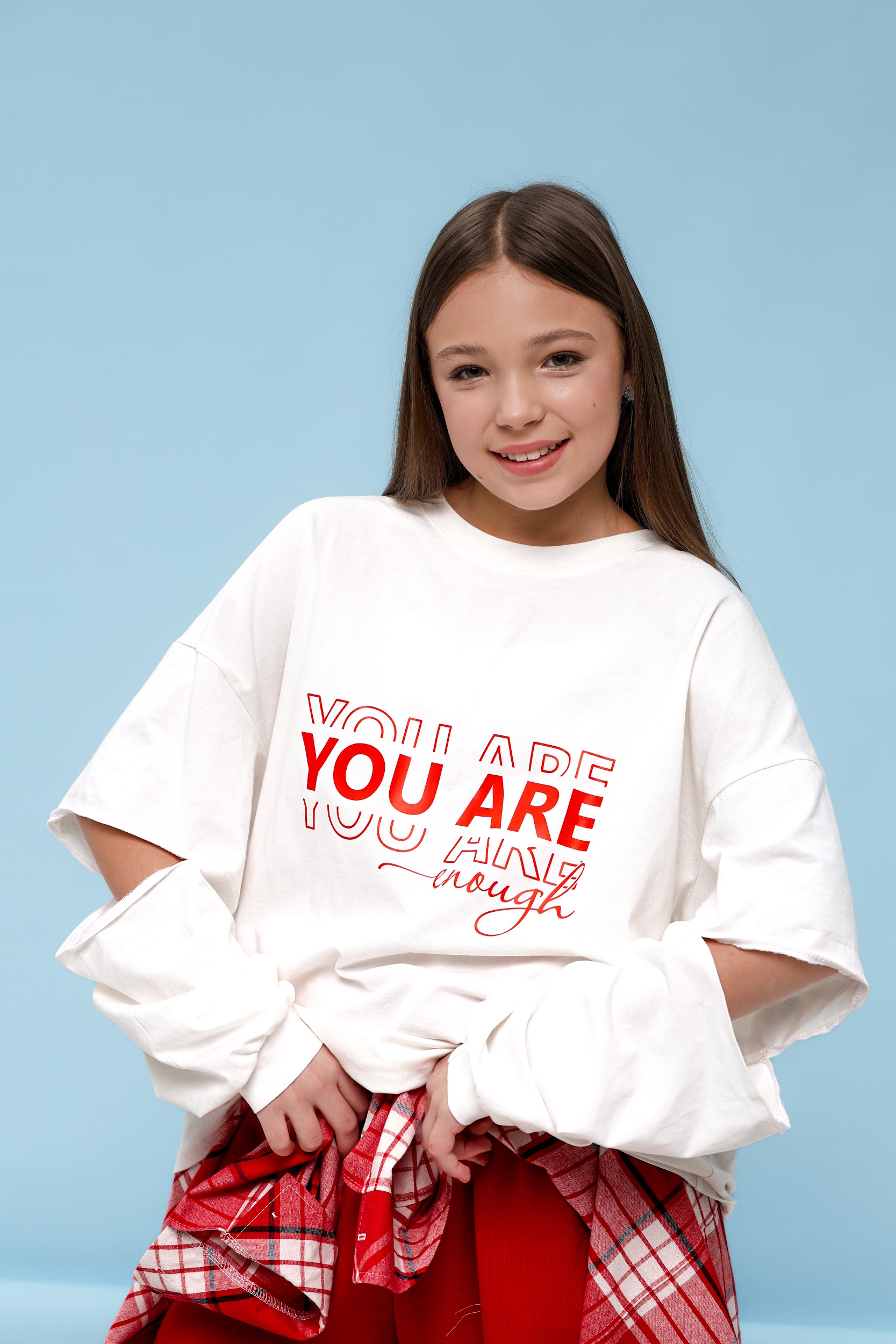 Футболка оверсайз TINY LOOK You Are Enough з подовженими рукавами біла - Зображення 3