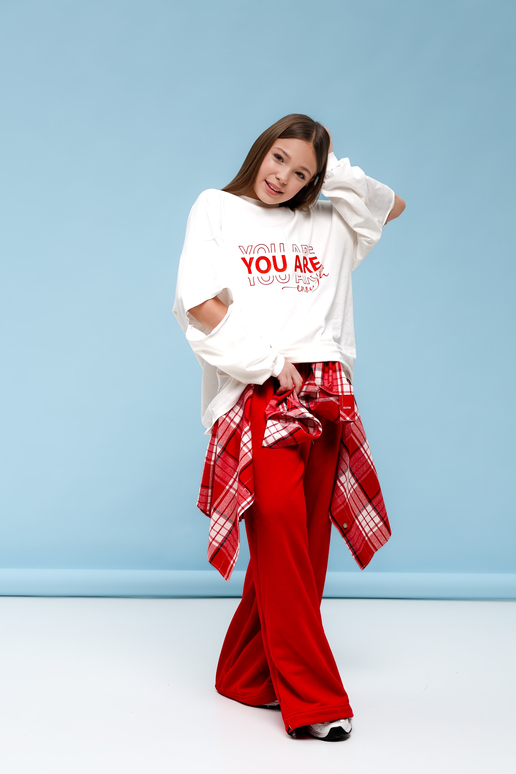 Футболка оверсайз TINY LOOK You Are Enough з подовженими рукавами біла - Зображення 4