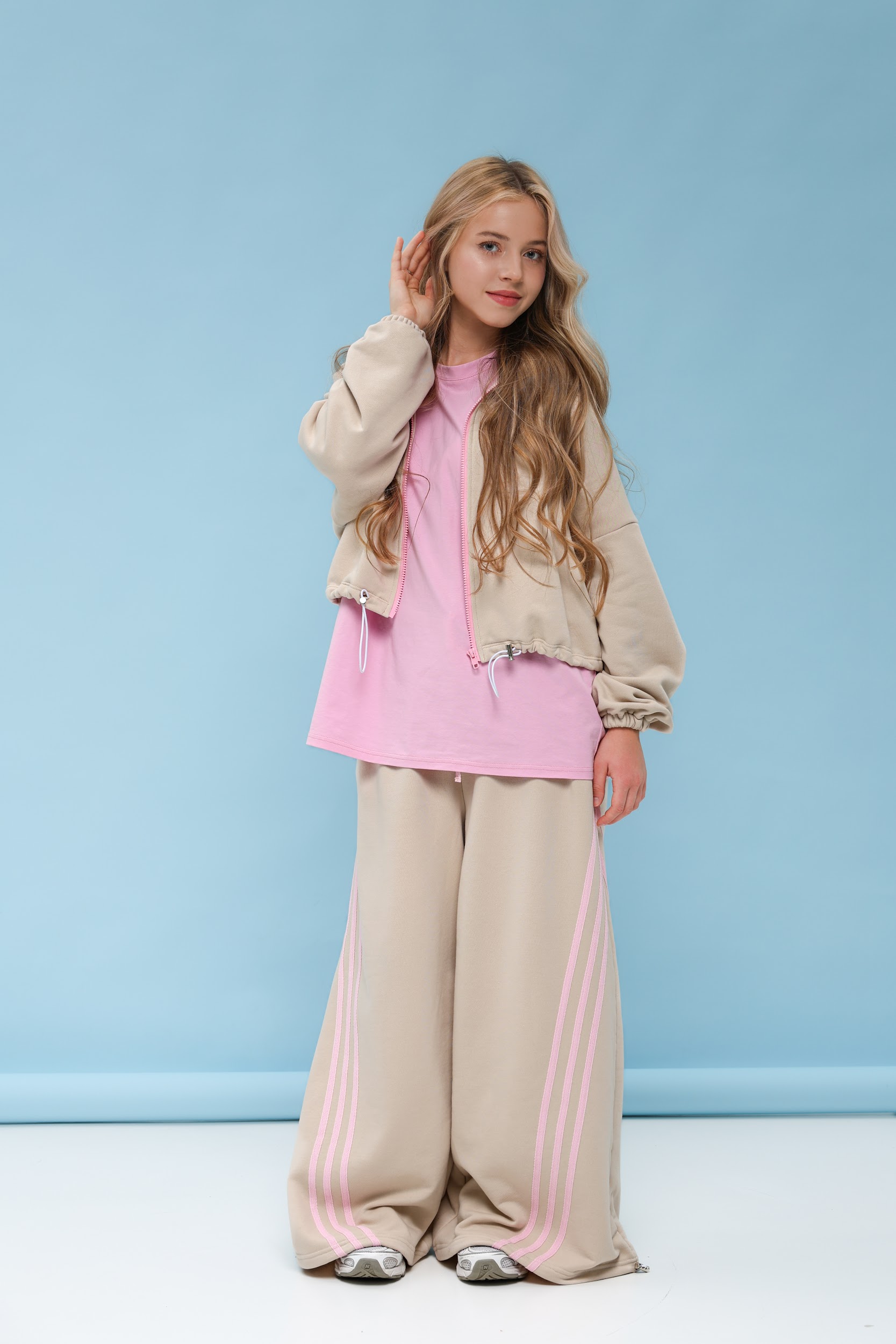 Худі підліткове оверсайз TINY LOOK на застібці з утяжками бежеве - Зображення 10