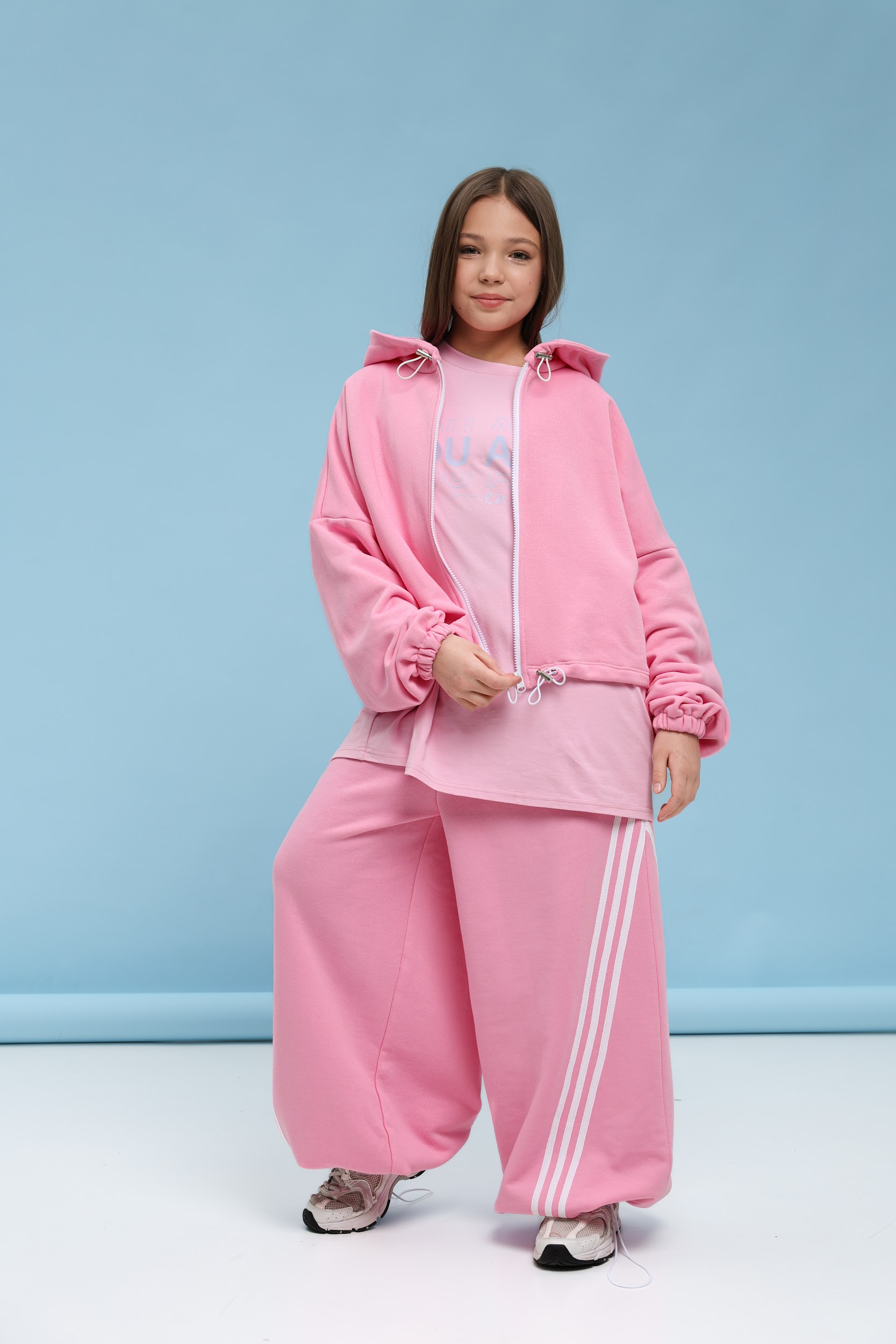 Штани широкі підліткові TINY LOOK з V-подібним кантом рожеві - Зображення 7