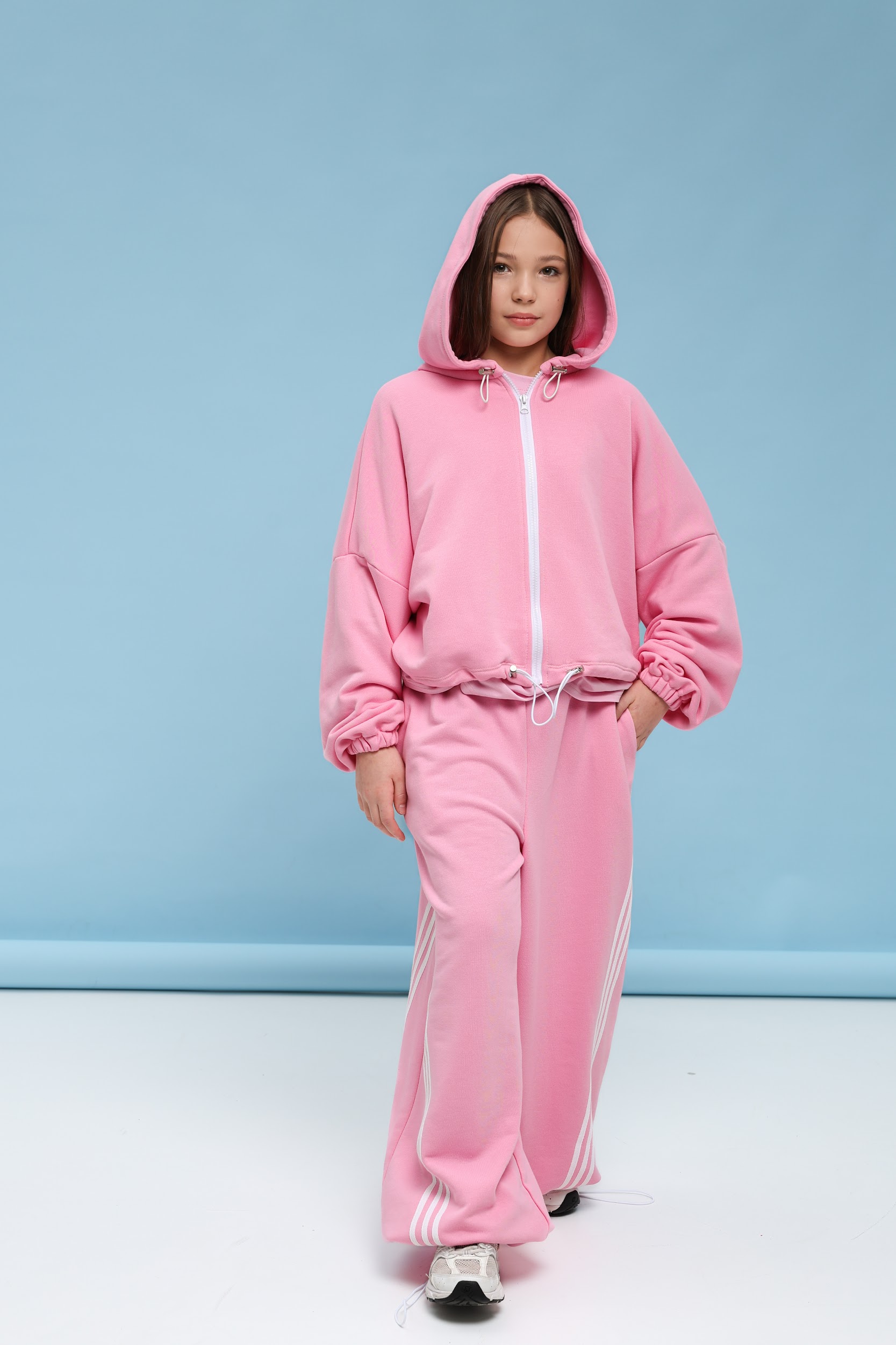 Худі підліткове оверсайз TINY LOOK на застібці з утяжками рожеве - Зображення 5