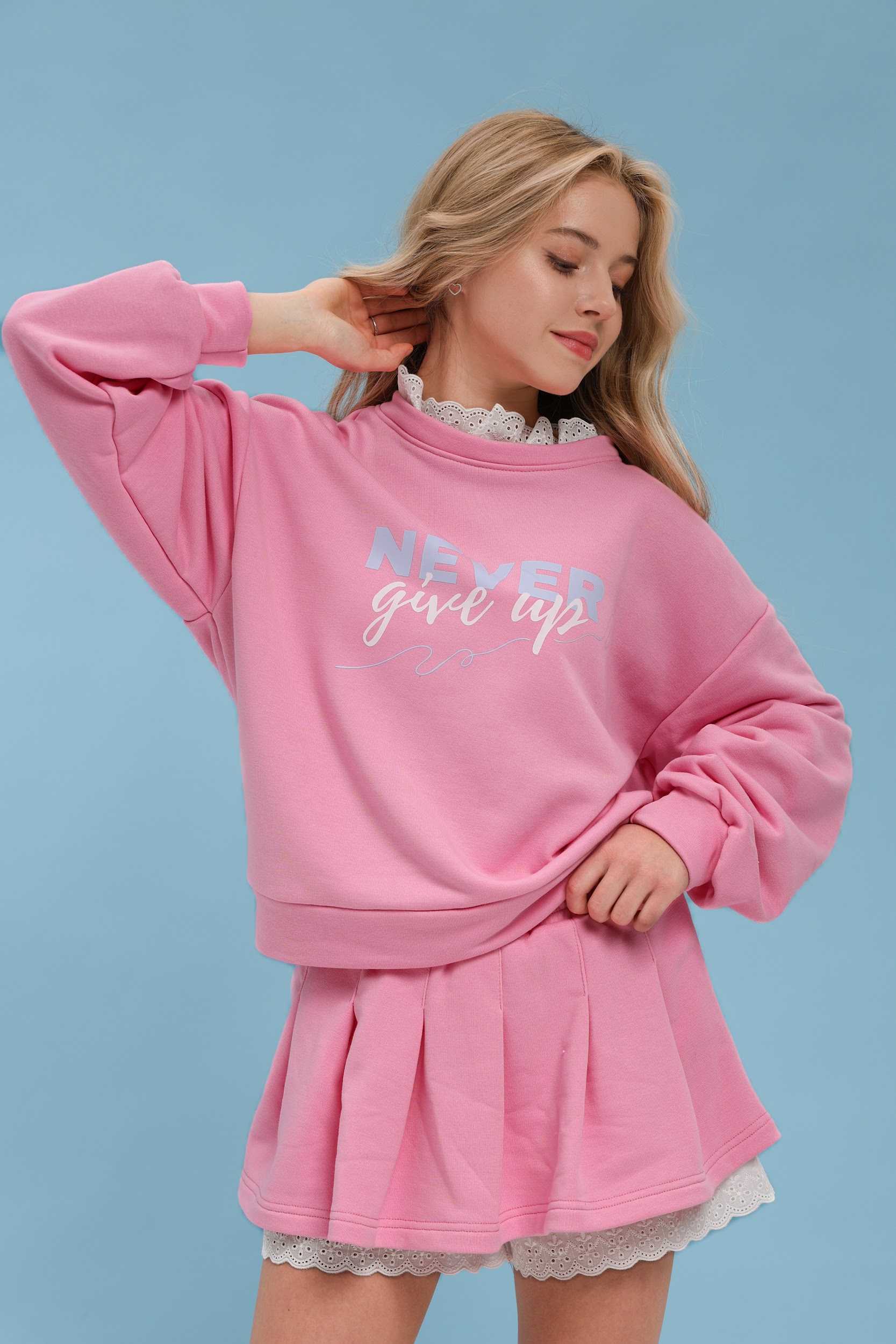 Підлітковий трикотажний костюм TINY LOOK зі спідницею та мереживом рожевий - Зображення 7