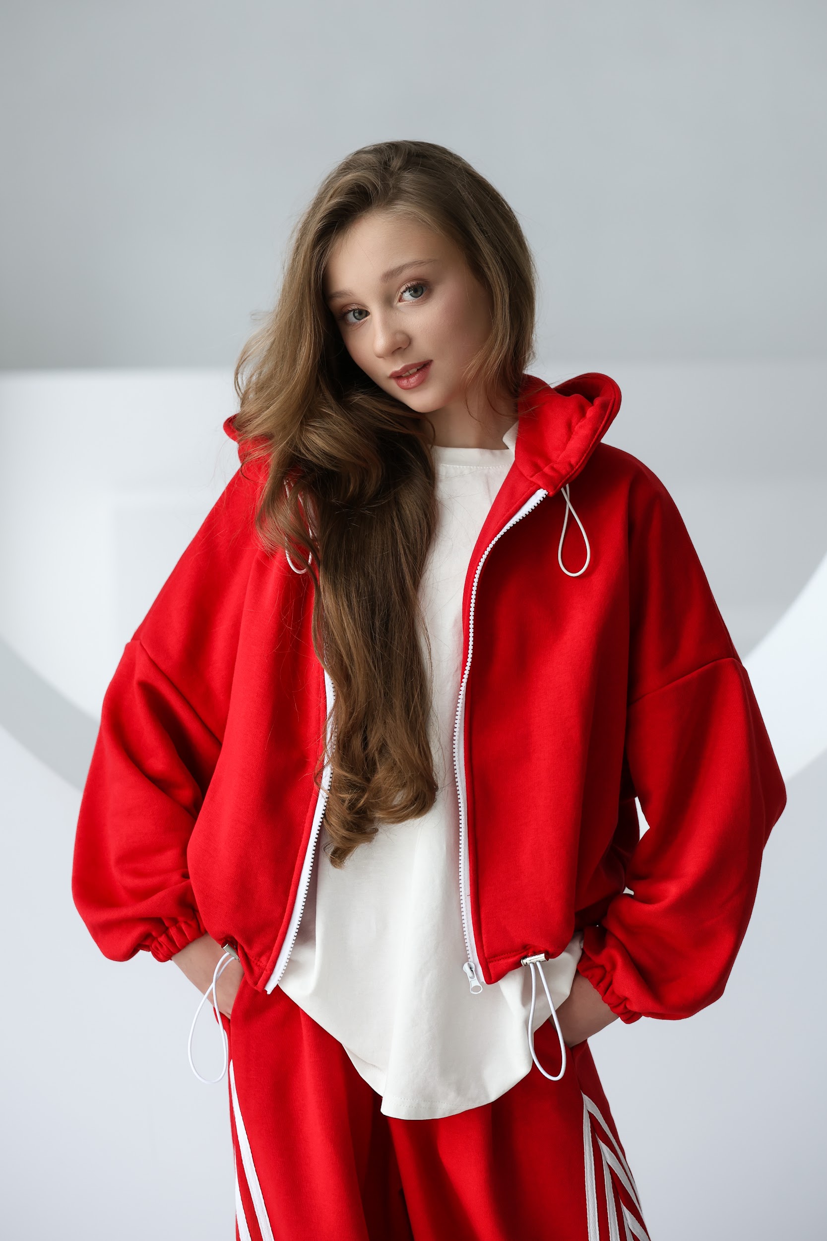 Худі підліткове оверсайз TINY LOOK на застібці з утяжками червоне - Зображення 2