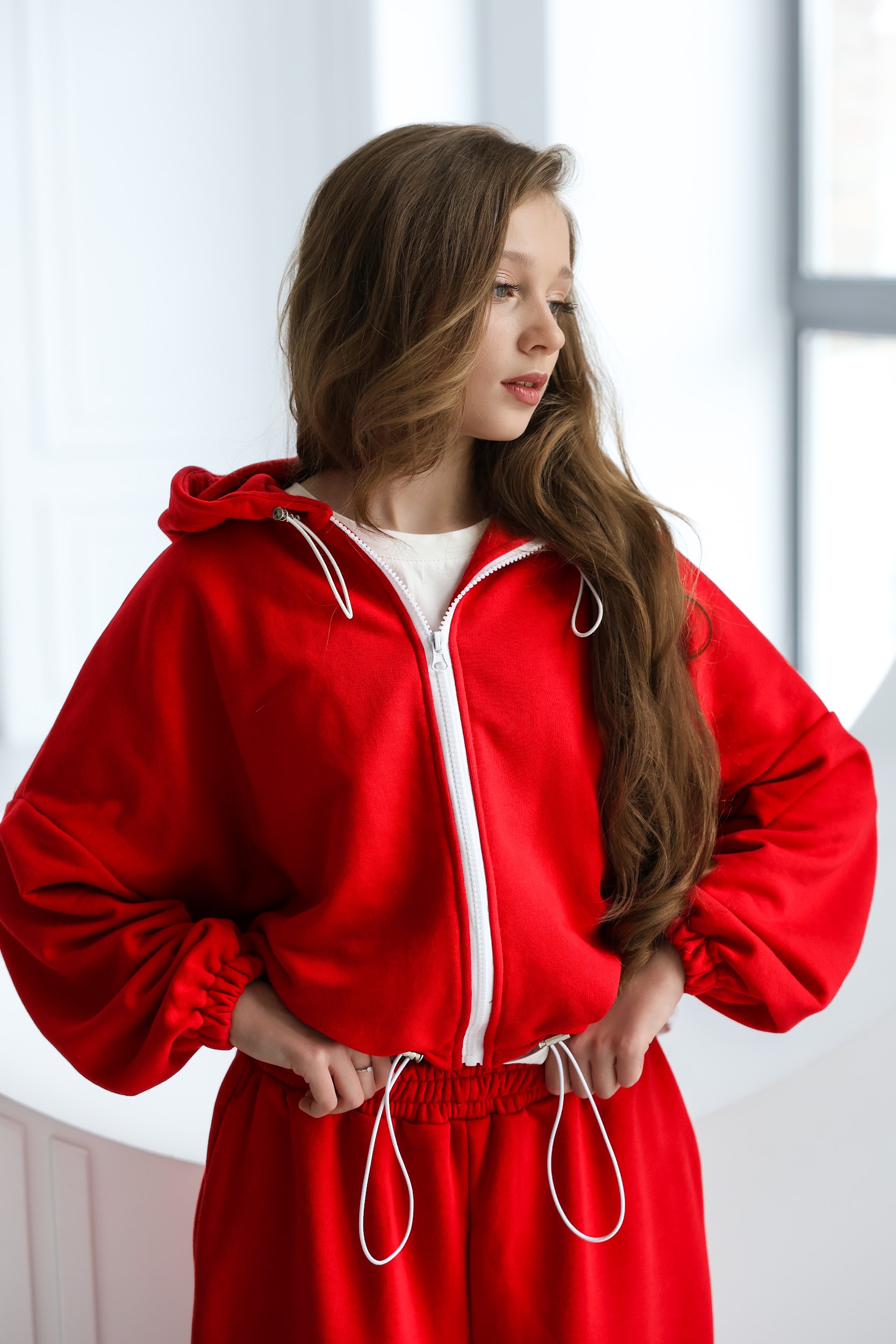 Худі підліткове оверсайз TINY LOOK на застібці з утяжками червоне - Зображення 4