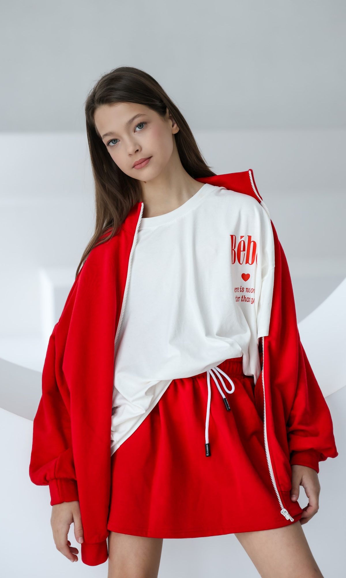 Спортивний костюм підлітковий TINY LOOK червоний (худі та спідниця-шорти)