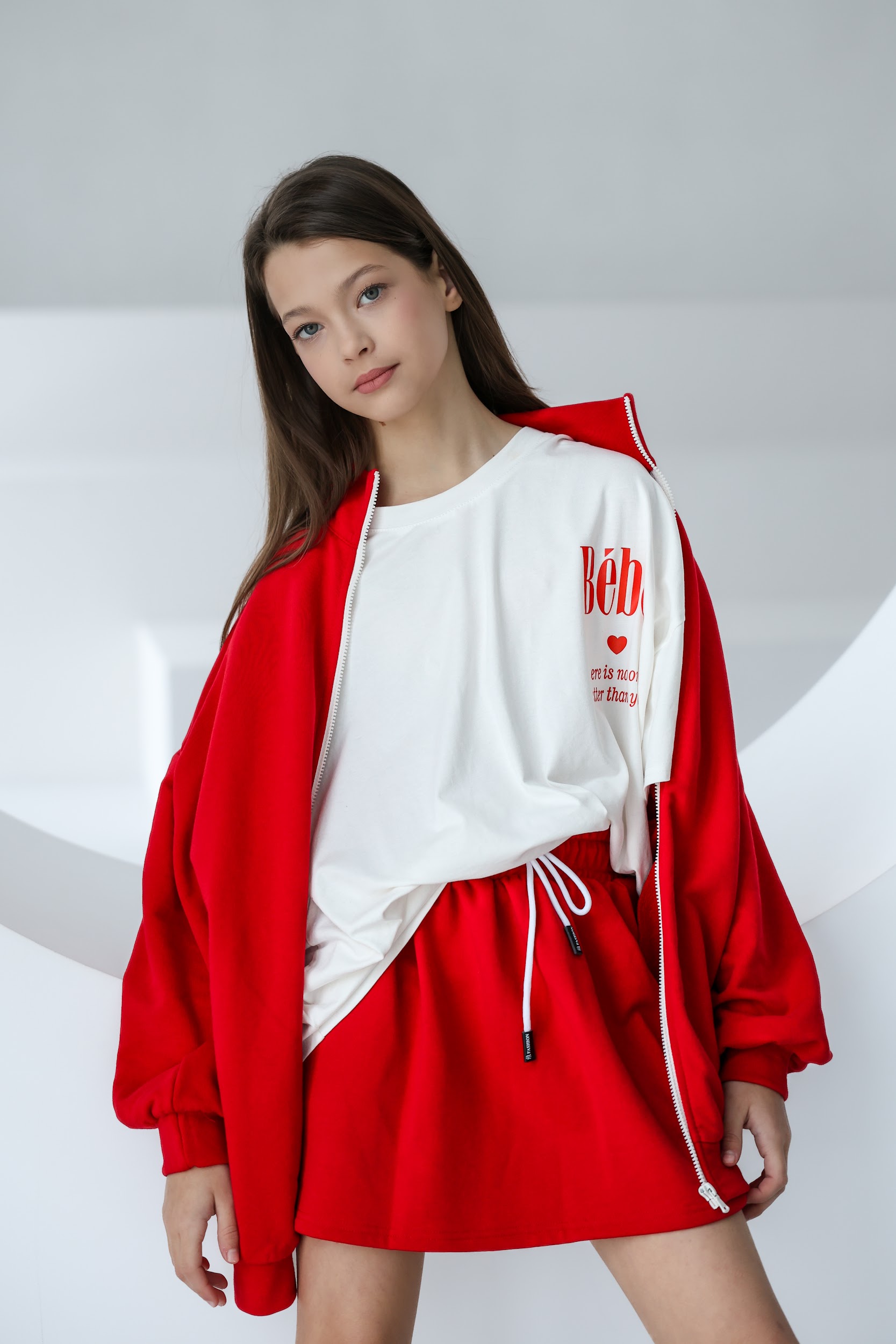 Спортивний костюм підлітковий TINY LOOK червоний (худі та спідниця-шорти)