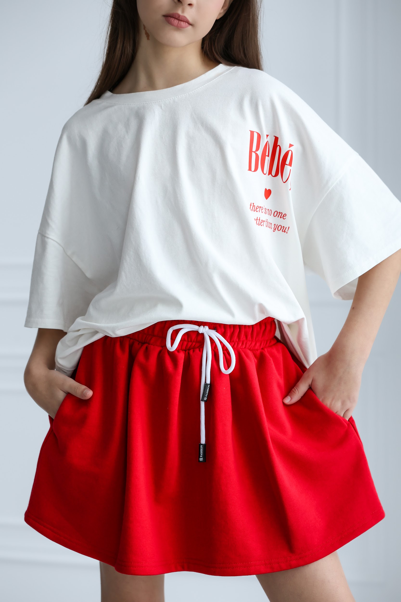 Спортивний костюм підлітковий TINY LOOK червоний (худі та спідниця-шорти) - Зображення 5