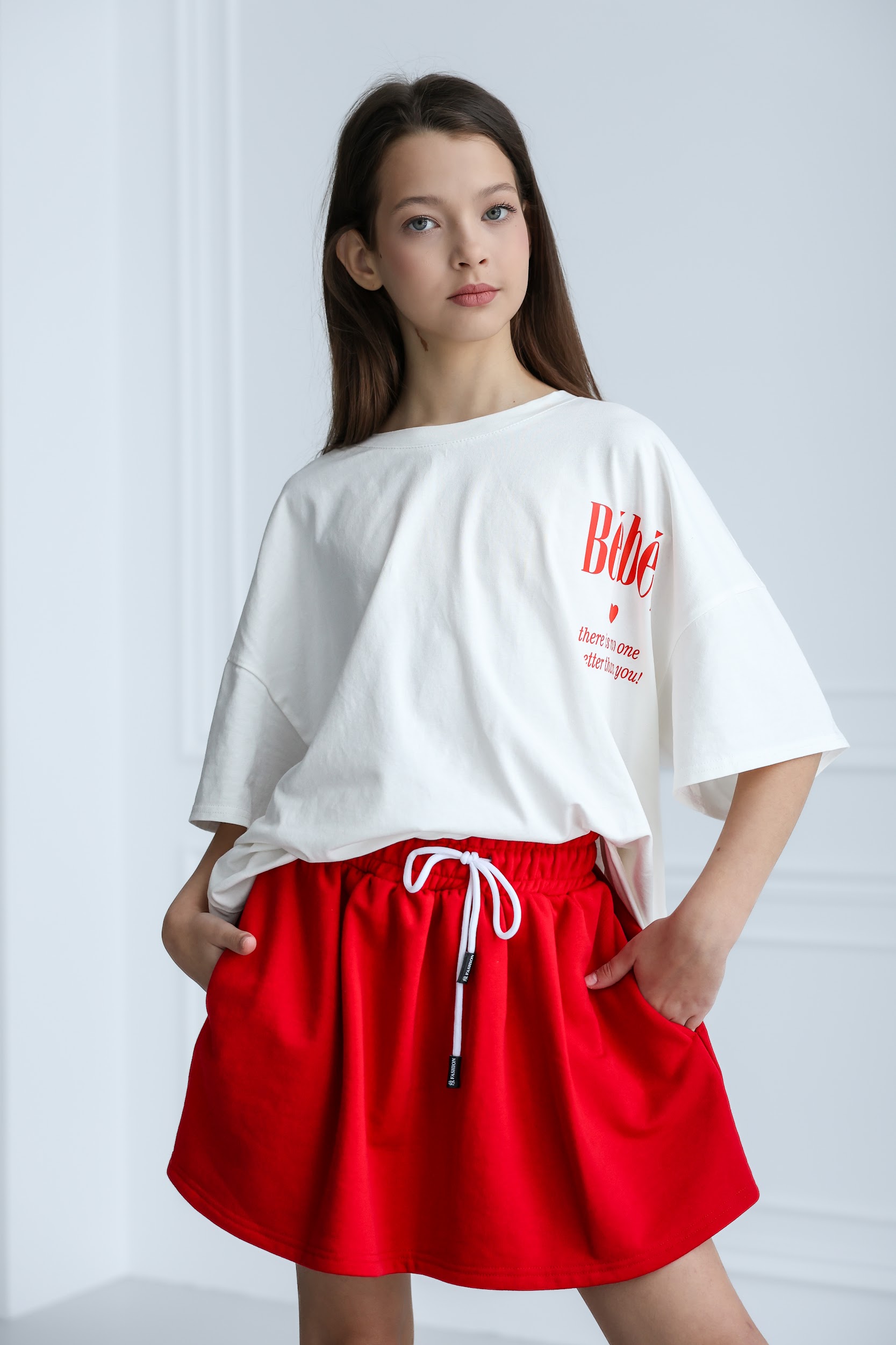 Спортивний костюм підлітковий TINY LOOK червоний (худі та спідниця-шорти) - Зображення 3