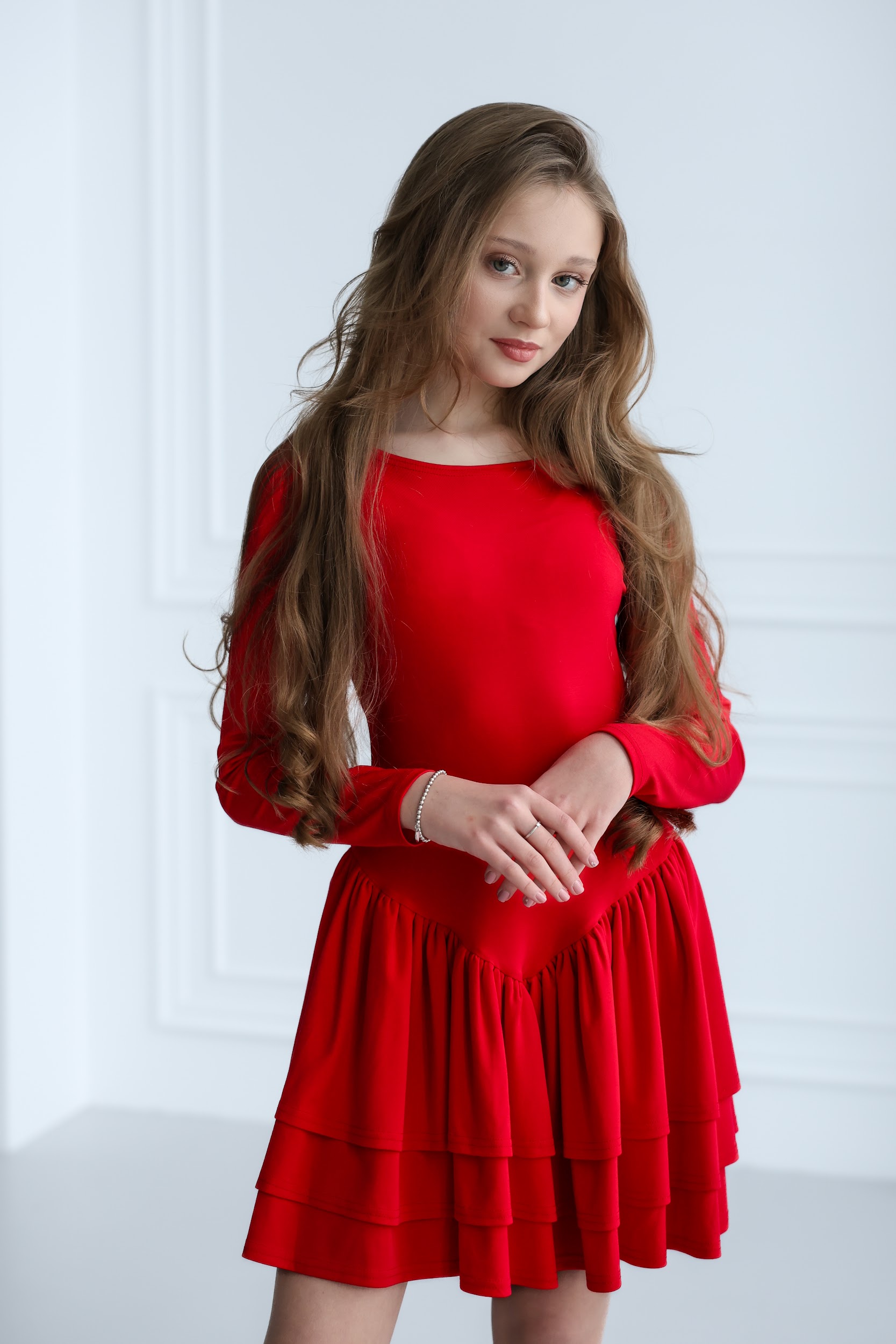 Сукня трикотажна підліткова TINY LOOK з рюшами червона - Зображення 5