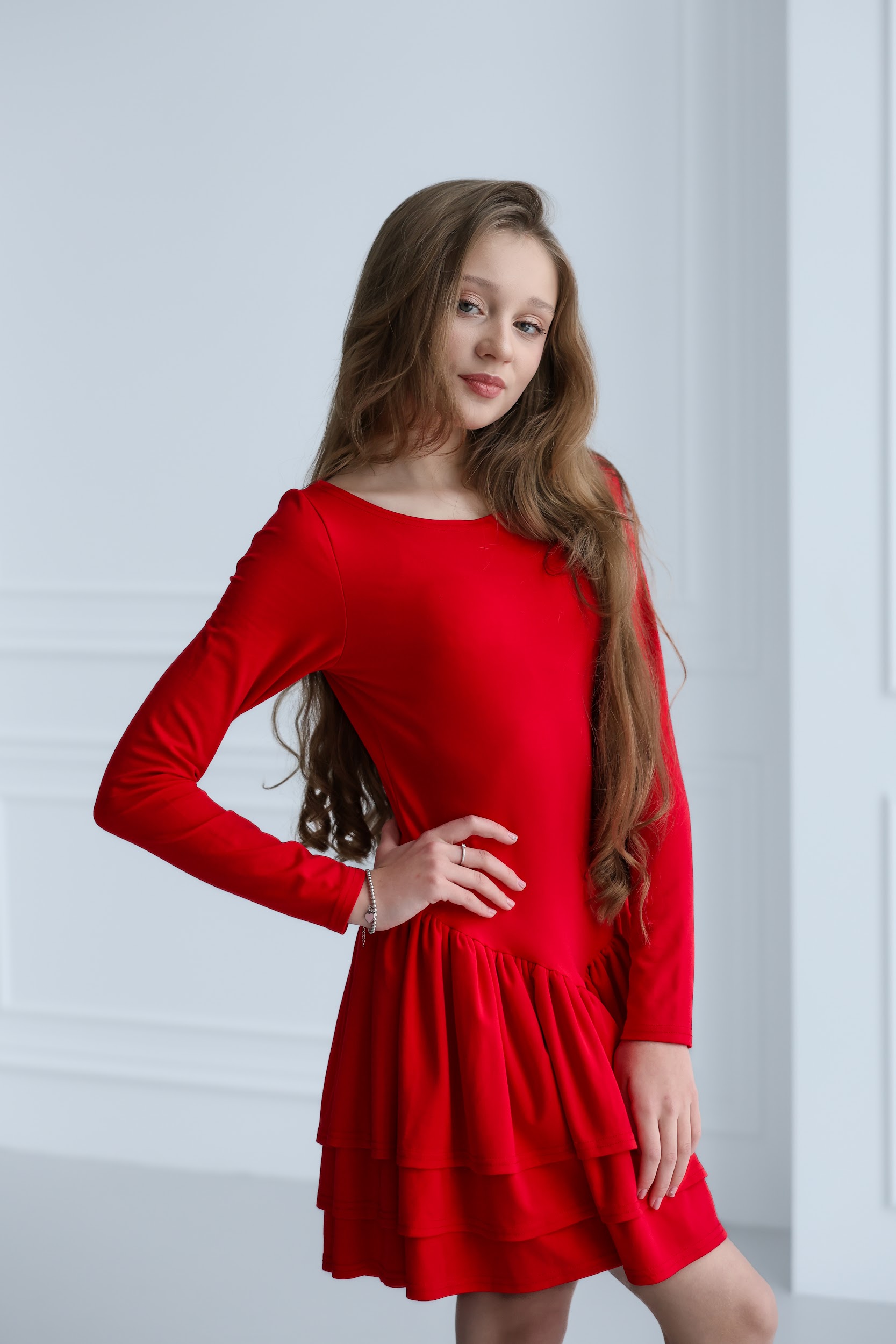 Сукня трикотажна підліткова TINY LOOK з рюшами червона - Зображення 7