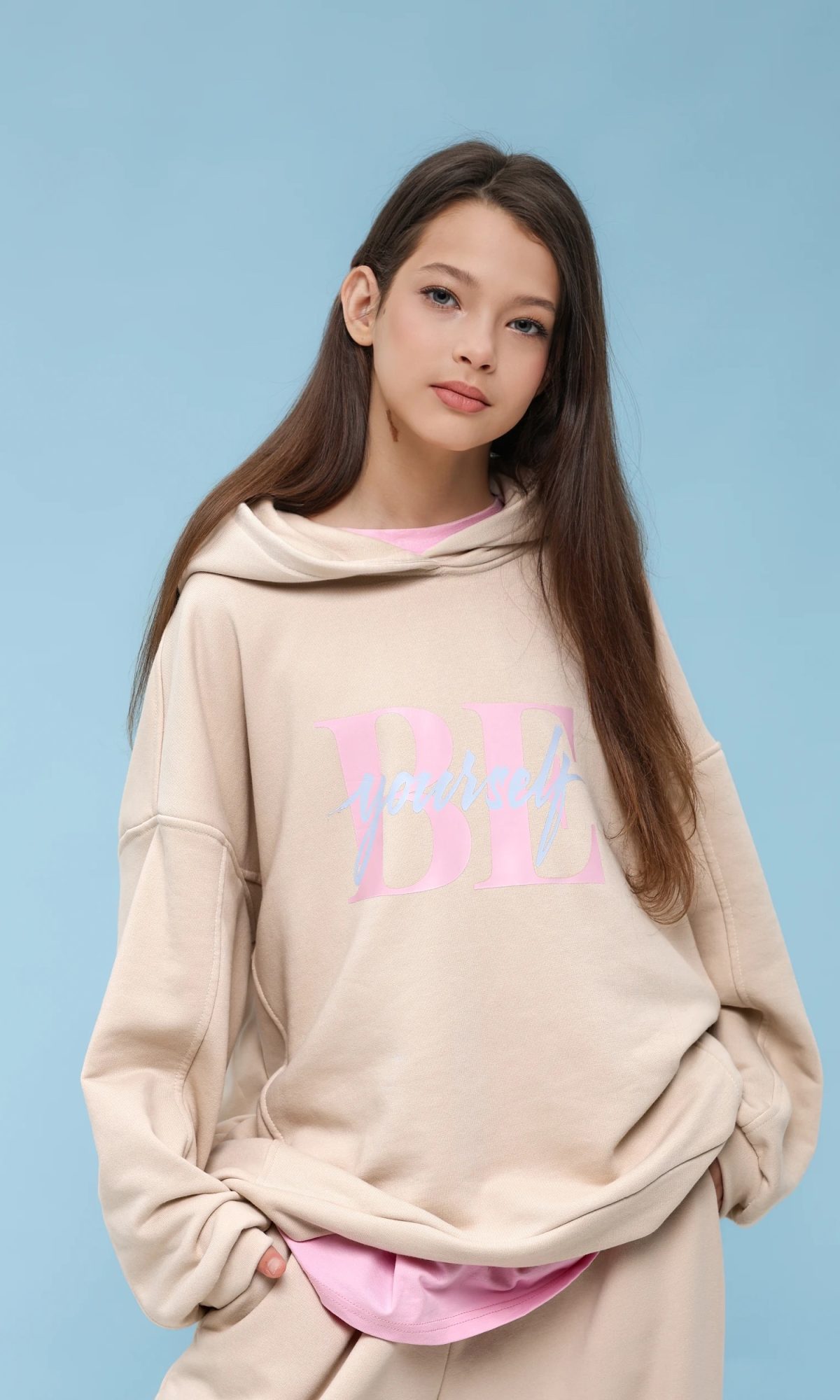Підлітковий спортивний костюм оверсайз TINY LOOK Be Yourself бежевий