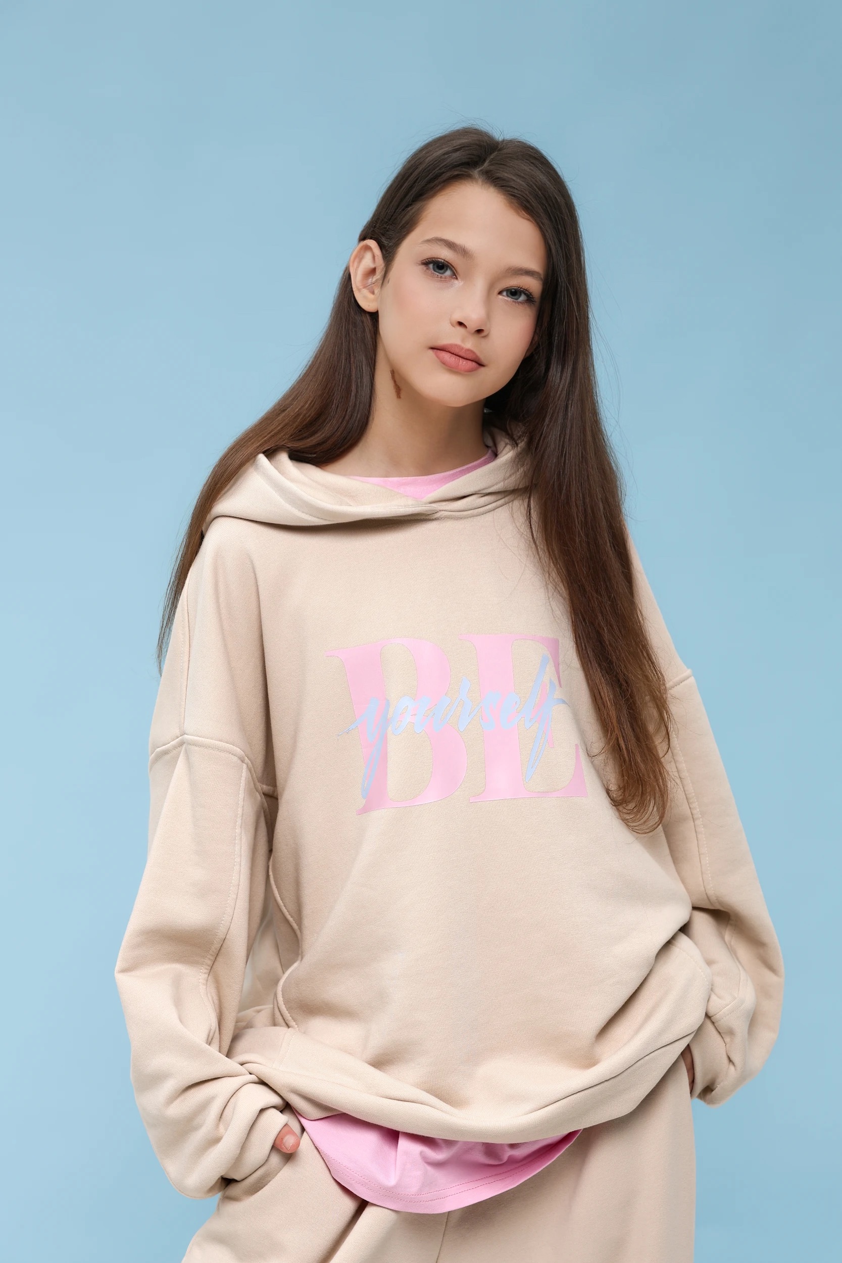 Підлітковий спортивний костюм оверсайз TINY LOOK Be Yourself бежевий