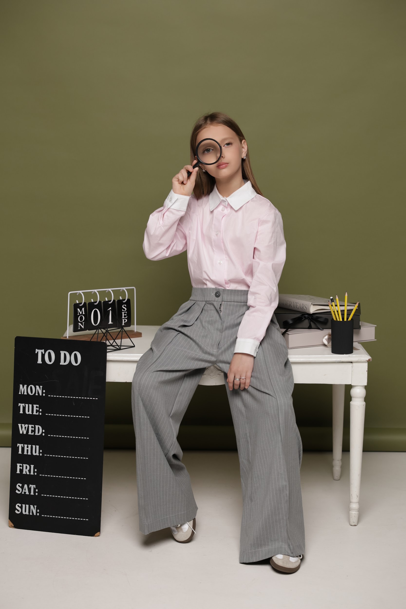 Штани палаццо для дівчинки шкільні TINY LOOK сірі в полоску - Зображення 3