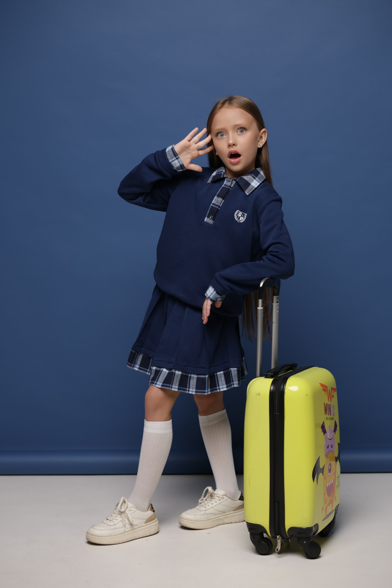 Костюм трикотажний для дівчинки TINY LOOK School синій з худі та спідницею-шортами - Зображення 7