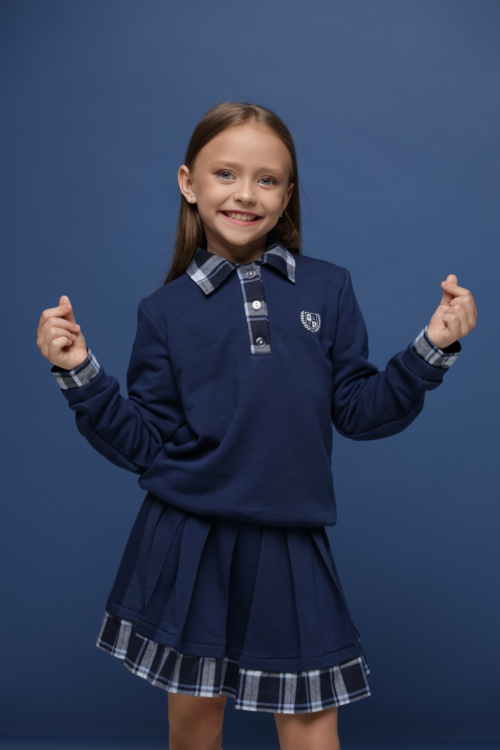 Костюм трикотажний для дівчинки TINY LOOK School синій з худі та спідницею-шортами - Зображення 6